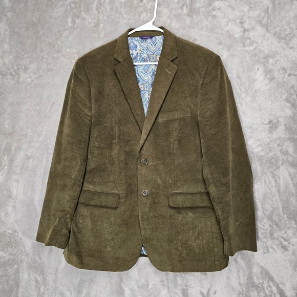 Alan Flusser Mens Large Olive Green Corduroy Blazer Jacket Paisley Lined Career - Picture 1 of 11